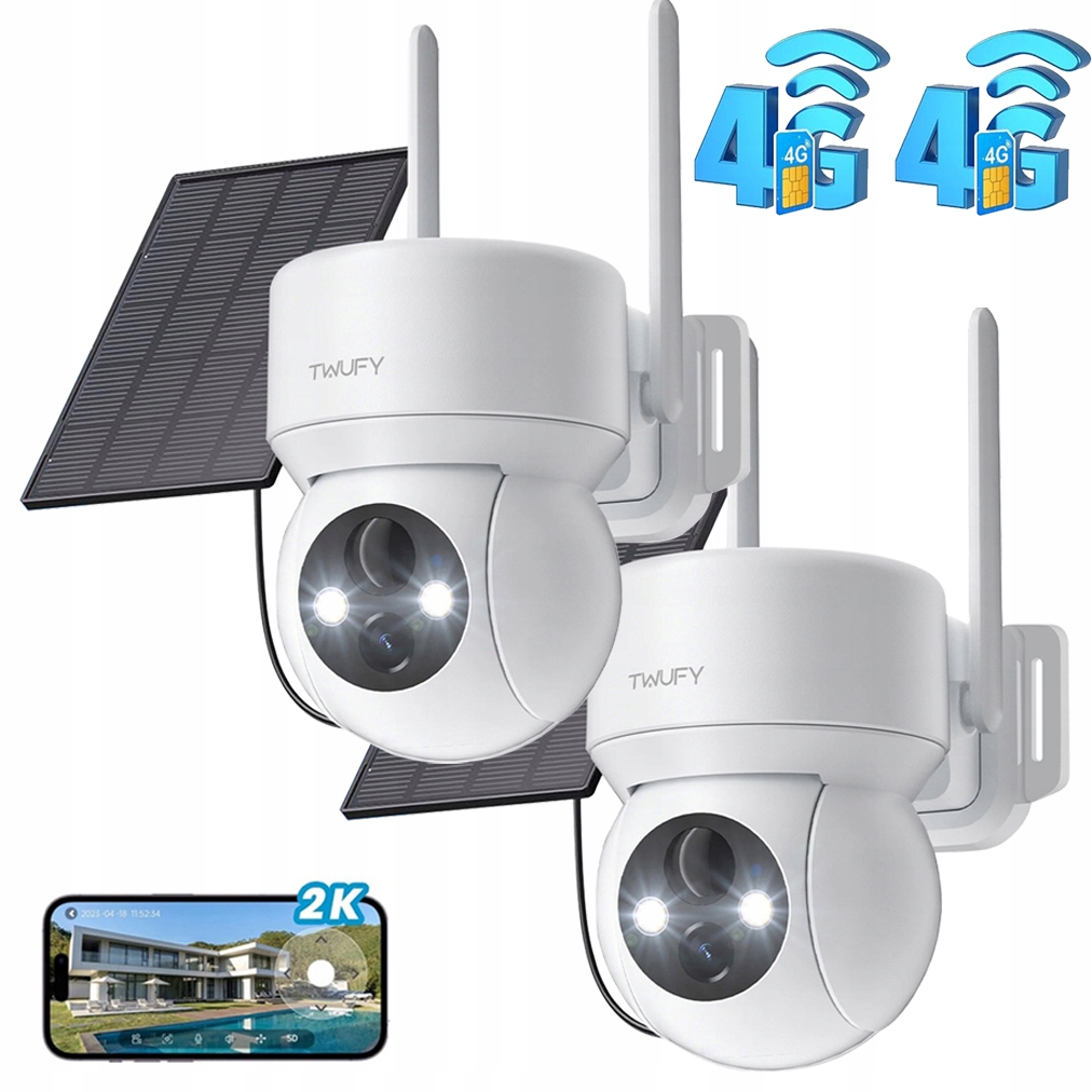 KAMERA GSM 4G LTE SOLARNA 2K 3MPX OBROTOWA PTZ ZOOM 4X SIM MONITORING 2szt