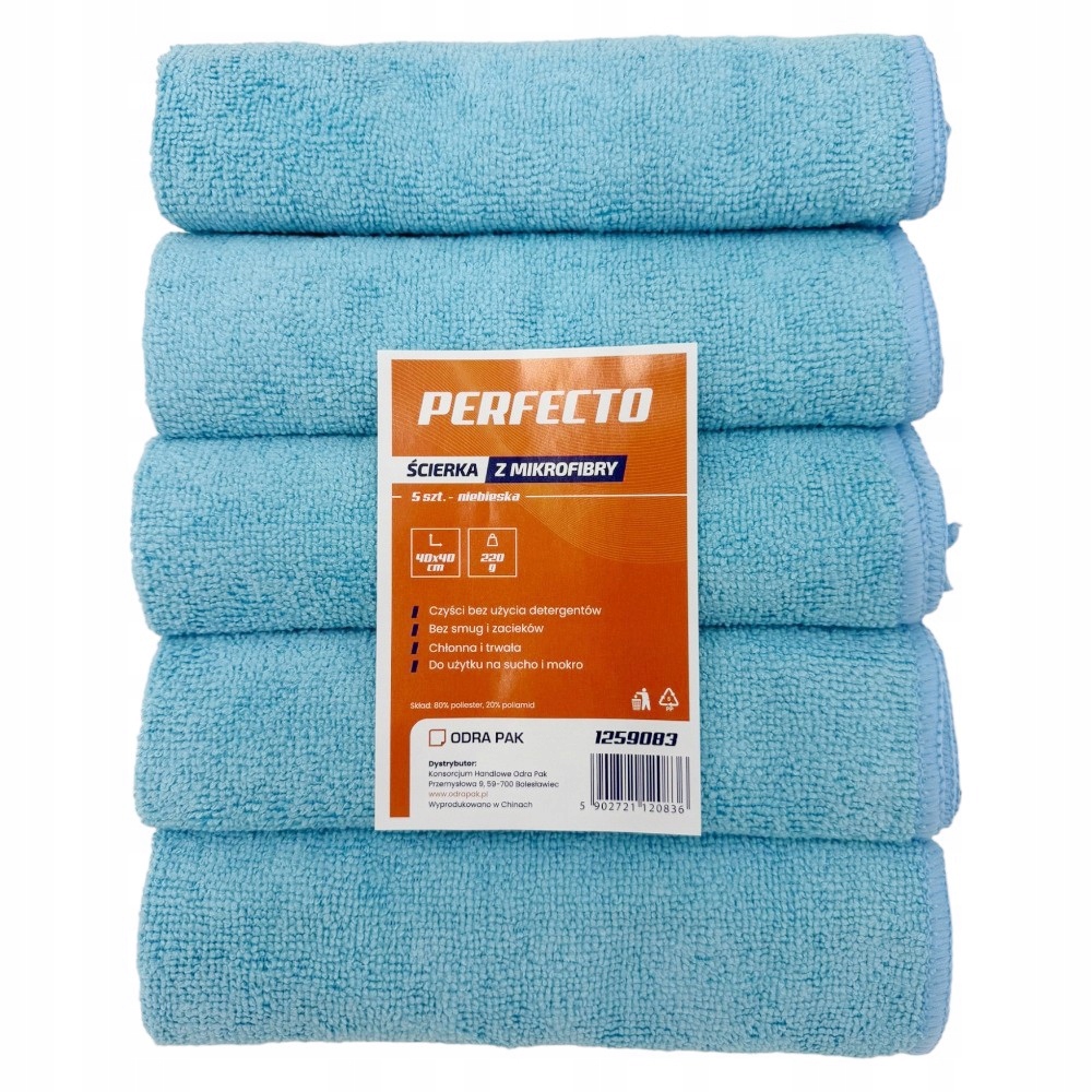 Utěrka z mikrovlákna 40x40 cm Perfecto 5ks modrá