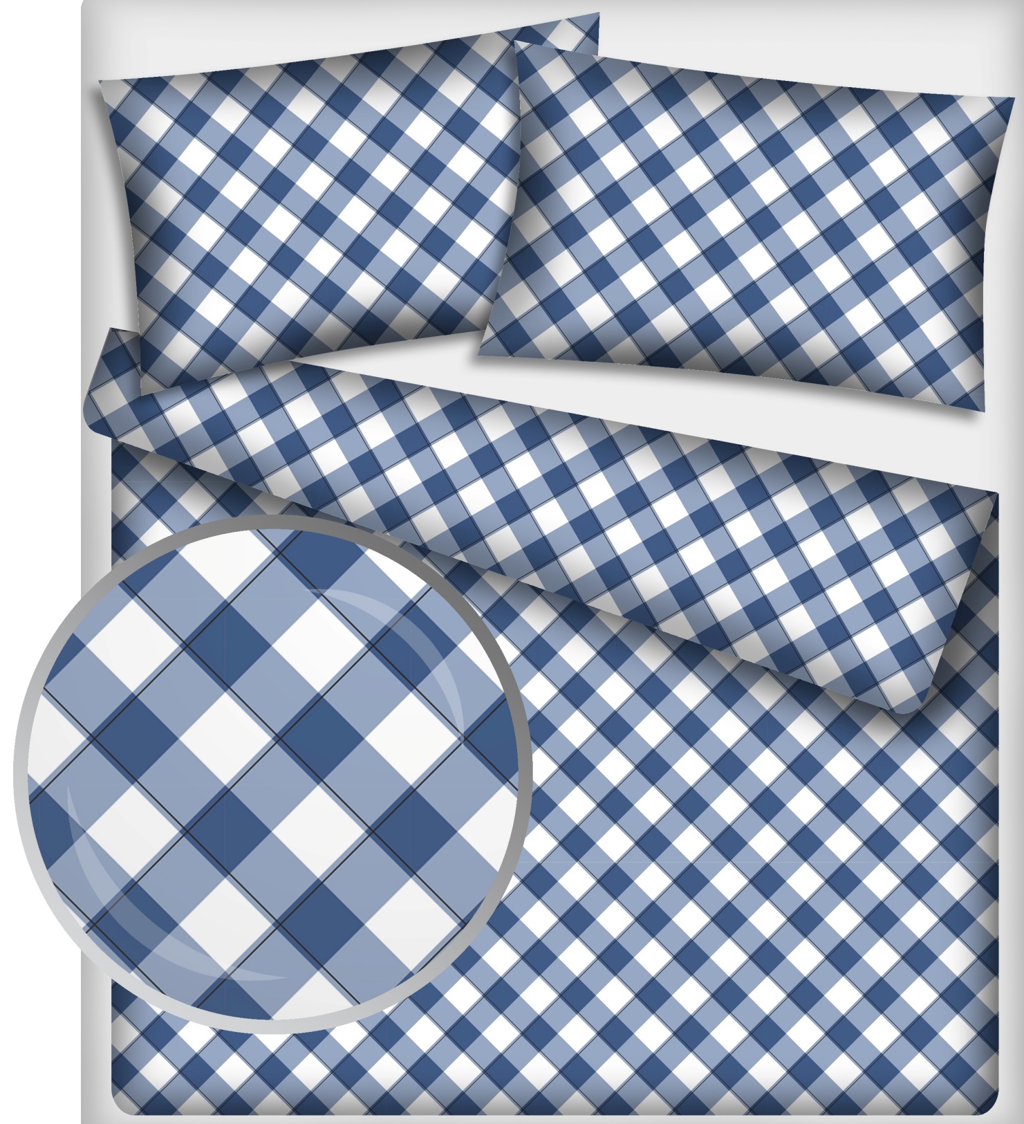 Pościel 100% bawełna Polska 160x200 Krata Biało Niebieska