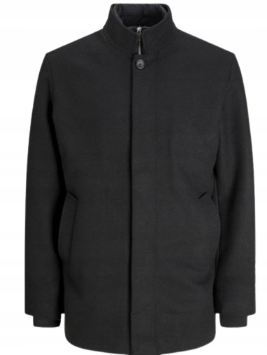 Jack & Jones Černý Klasický Kabát S Vlnou Se Zapínáním M J9C
