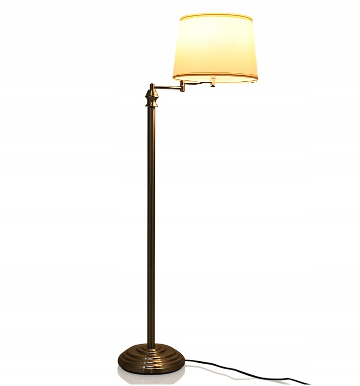 Podlahová lampa s otočným ramenom a tienidlom 149 cm E27 Saténový nikel