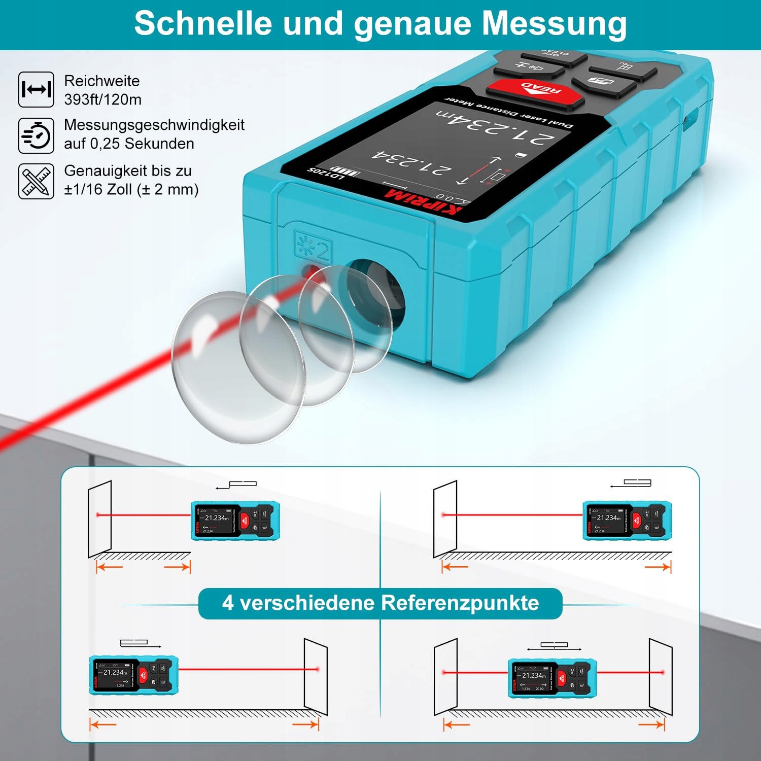KIPRIM LD120S Laserowy Dalmierz 120m Elektroniczna Poziomica — miniatura 4