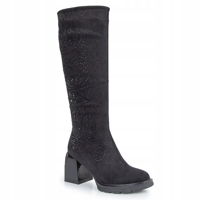 S.barski MR880-158 Kozačky Klasická Kůže Semiš Černá 36