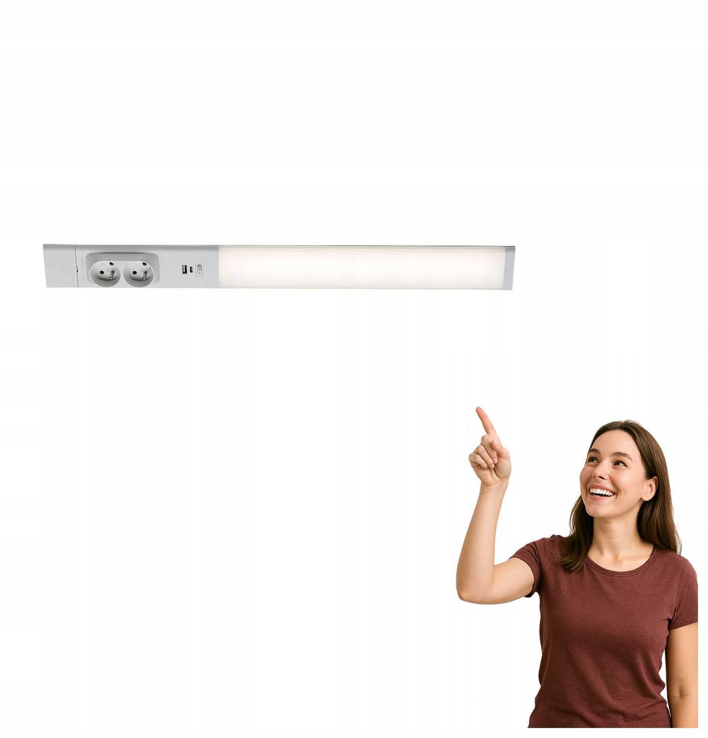 Led podskříňkové svítidlo 8W s zásuvkami, vypínačem a zásuvkami Usb A a C B