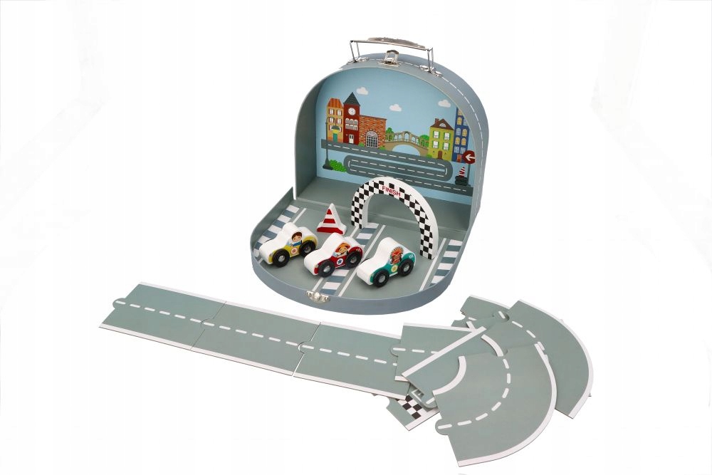 AdamToys Rennbahn 3 Autos Koffer Set 12 Teile Rennstrecke Bahnstrecke Fahrzeuge Spielbahn Kinderbahn — 10