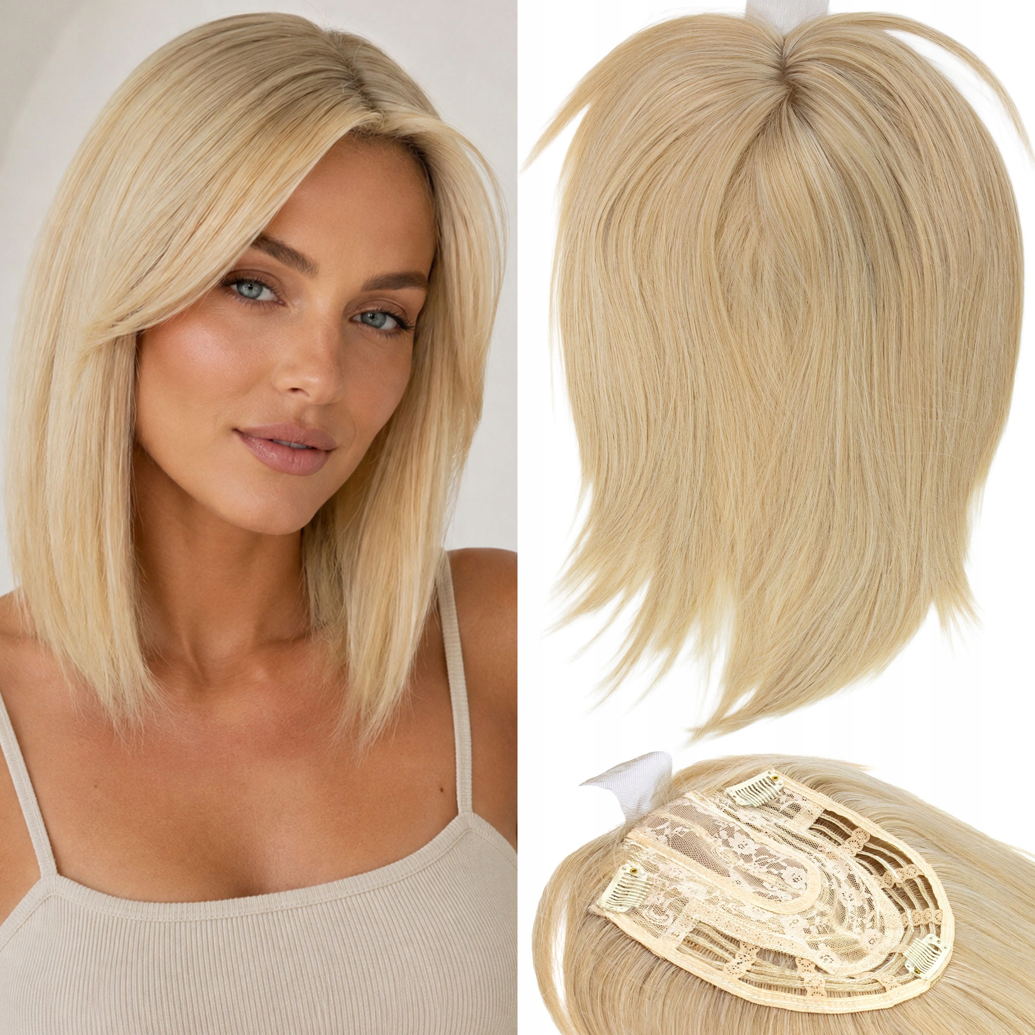 Topper Plné Doplnění Vlasů Umělé Clip In Světlý Blond 40 cm ofina