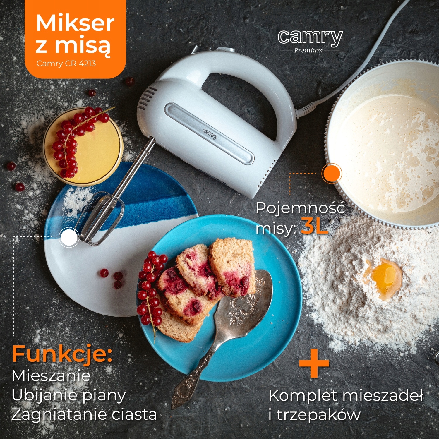 Mikser z Miską CR 4213 600W 5 Prędkości Turbo Obrotowa Misa 3L