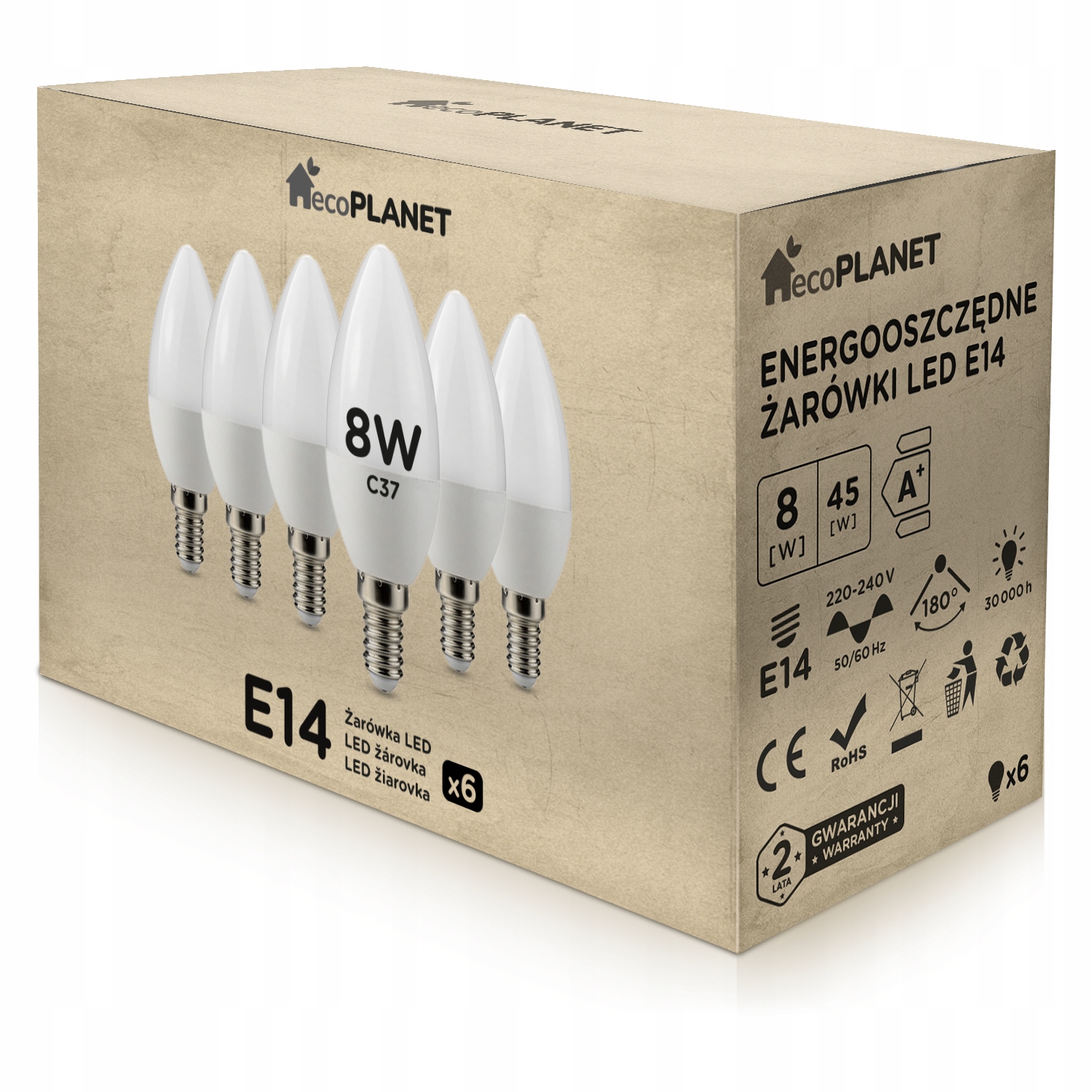 

6x Żarówka Led E14 świeczka 8W Barwy ecoPLANET