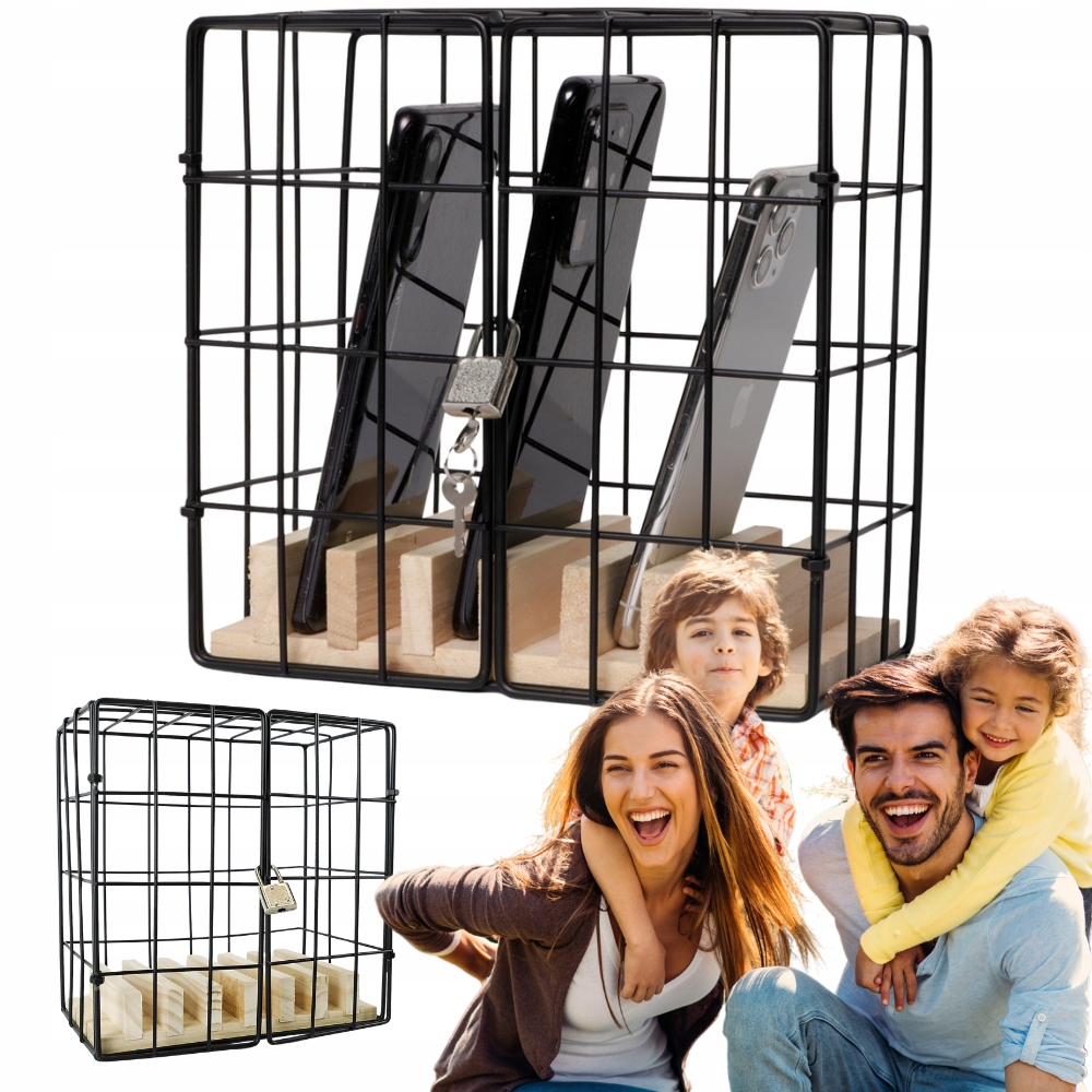 STOJAK NA TELEFON METALOWA CZARNA KLATKA WIĘZIENIE OGRANICZ KORZYSTANIE