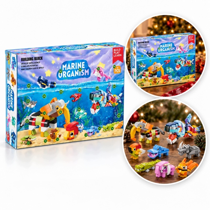 Адвент-календарь Ecarla конструктор, 24 фигурки морских животных и животных сафари, от 6 лет — фото 2