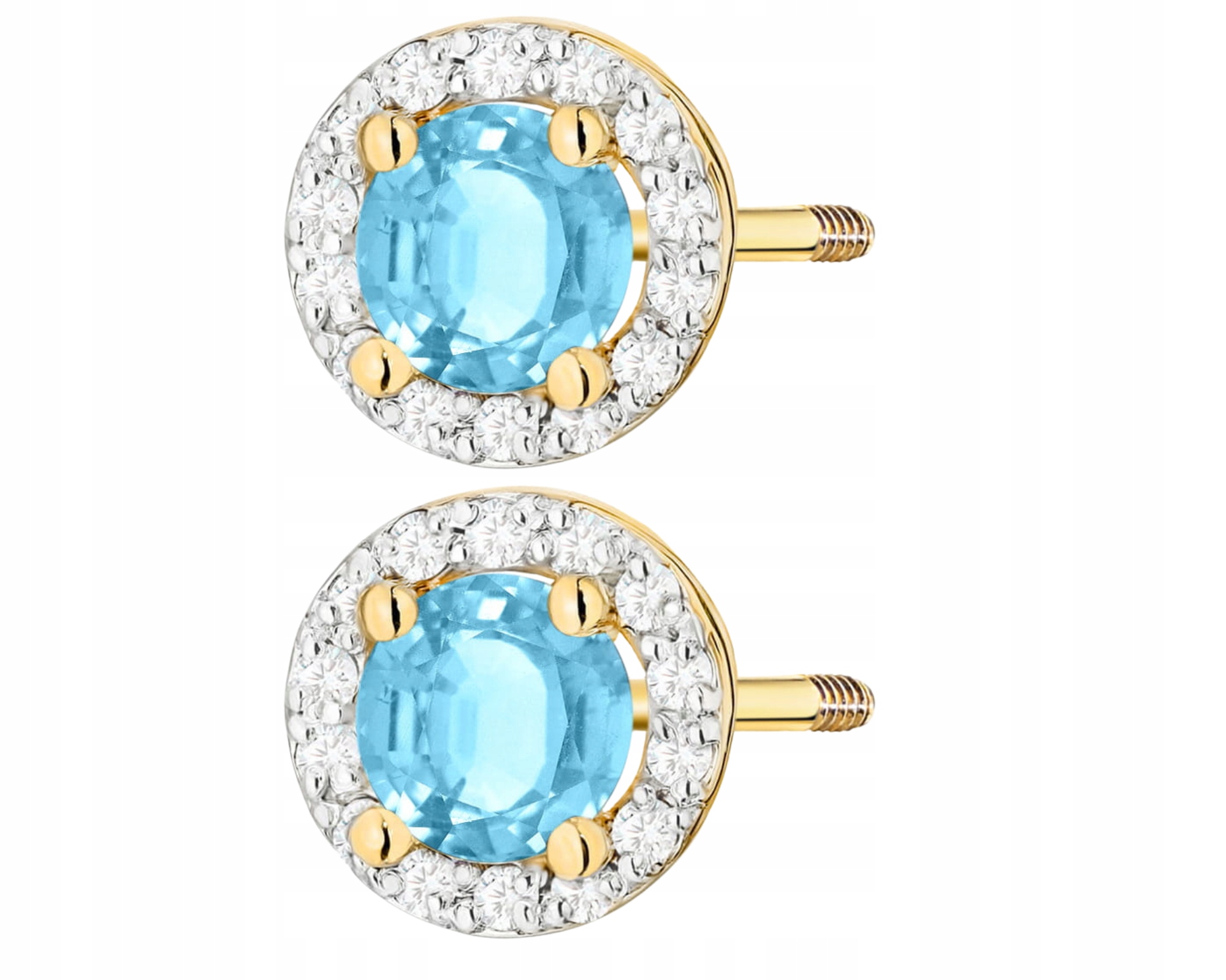 Zlaté Náušnice Přírodní Topazy A Diamanty Šroubovací Tyčinka Zlato 585 14K