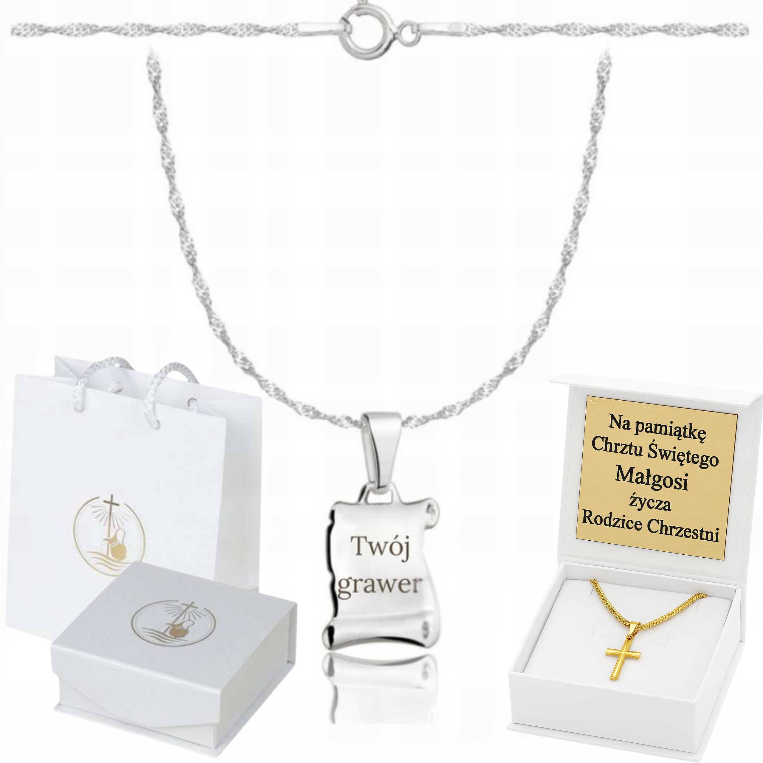 Stříbrný Řetízek Na Křtiny Papyrus Pr 925 Gravírování Bonus K Prvnímu Svatému Přijímání 45 cm