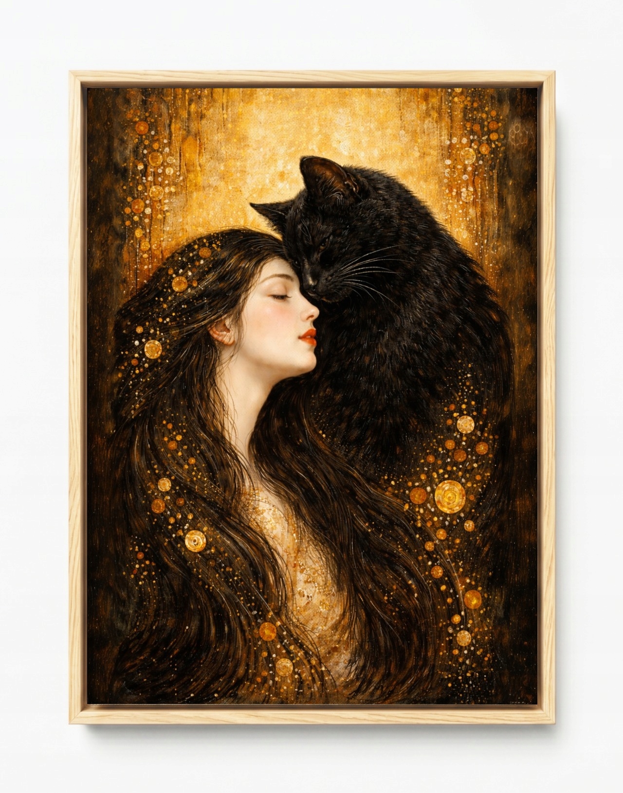 Obraz Rám American Box Portret Žena Čierna Mačka Gustav Klimt Styl 60x80