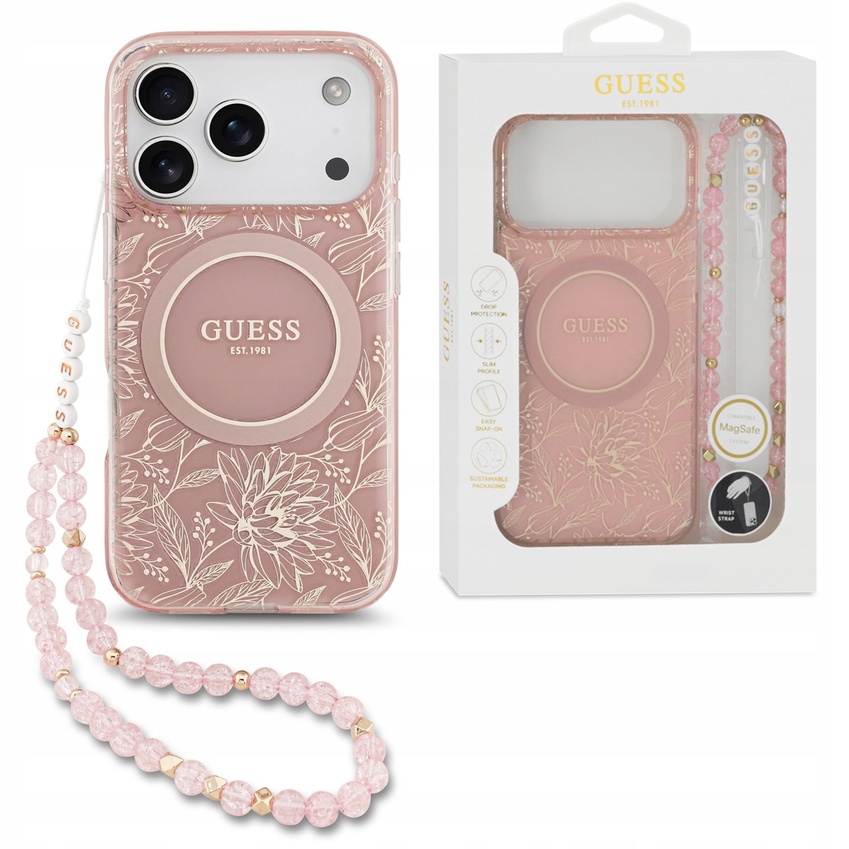 Guess Originální pouzdro pro MagSafe s přívěskem na ruku pro iPhone 17 Pro Max