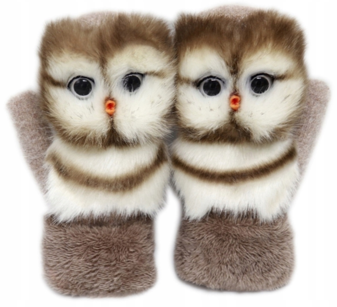 Rukavice Zvířátka Ručně Vyrobené Teplé Hezké Sova