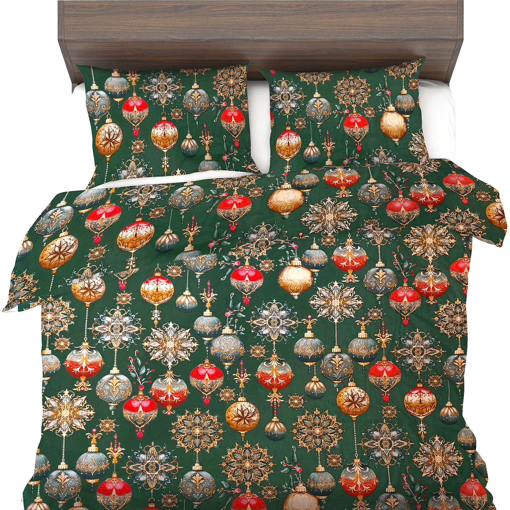 Povlečení vánoční 180x200+2x70x80 Bavlna Přírodní Vánoční koule Dárek