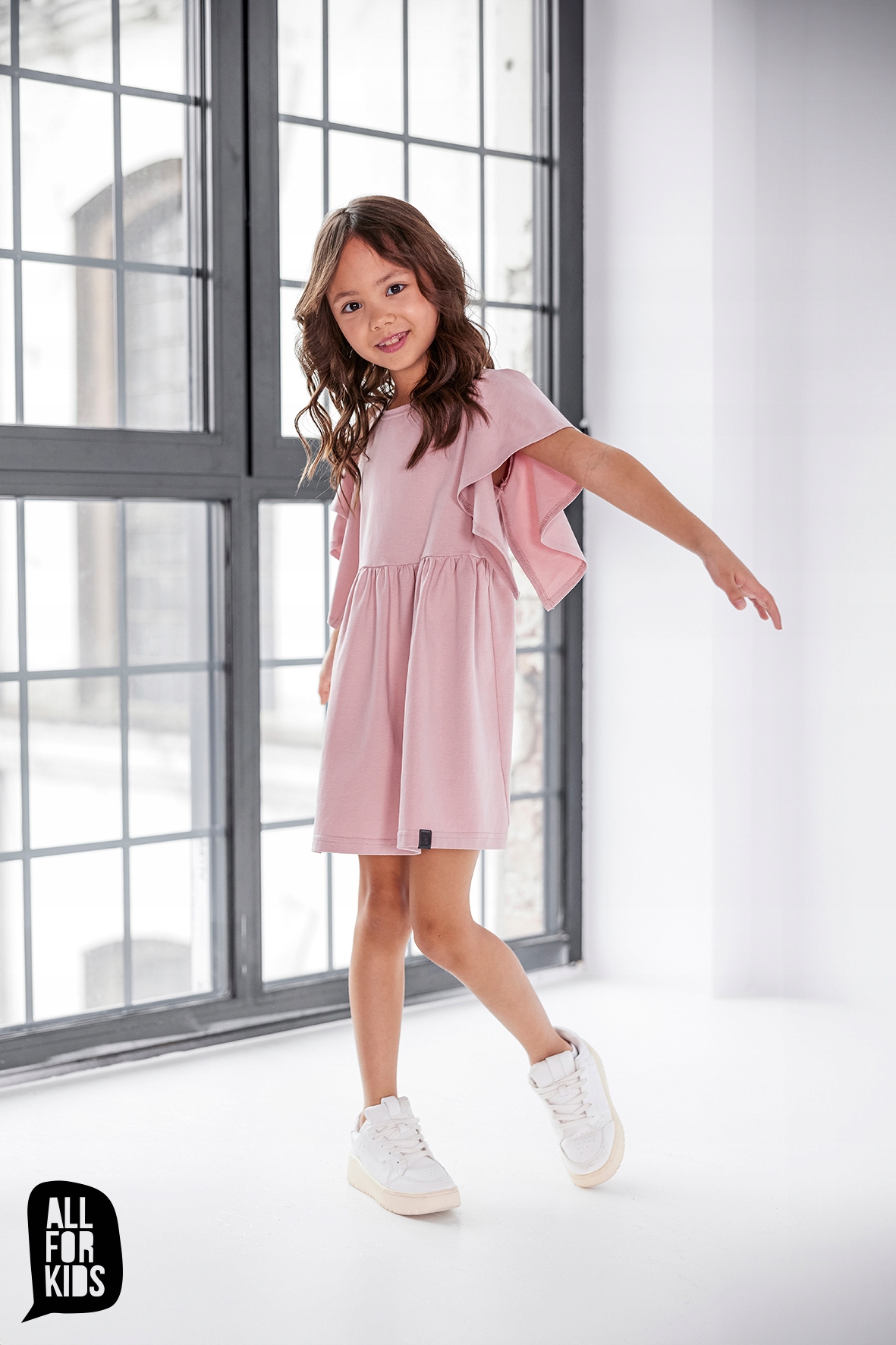 RÓŻOWA bawełniana SUKIENKA z falbankami ALL FOR KIDS 128/134 Płeć dziewczynki