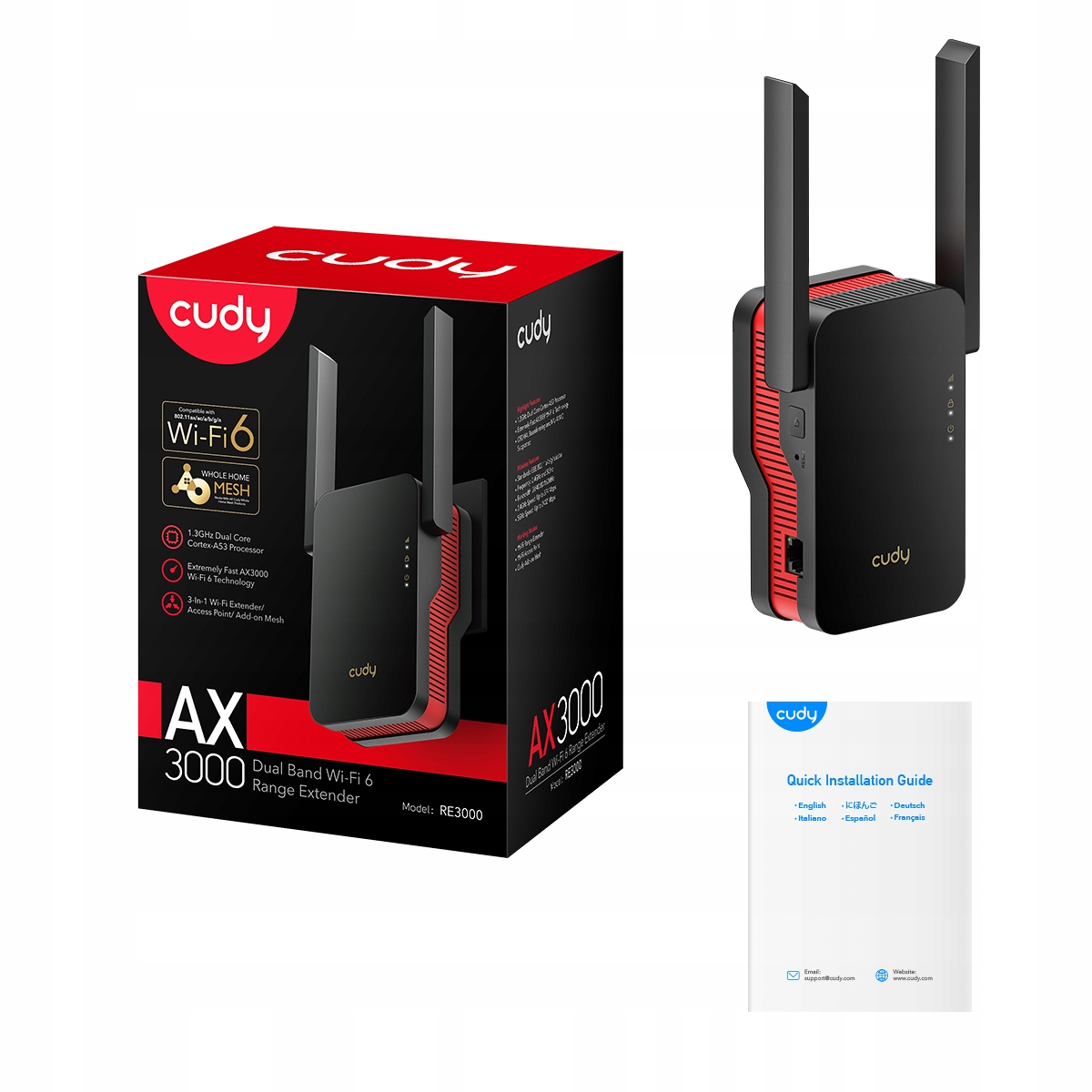 Wzmacniacz sygnału repeater WiFi Cudy RE3000 3000Mb a/b/g/n/ac/ax DualBand