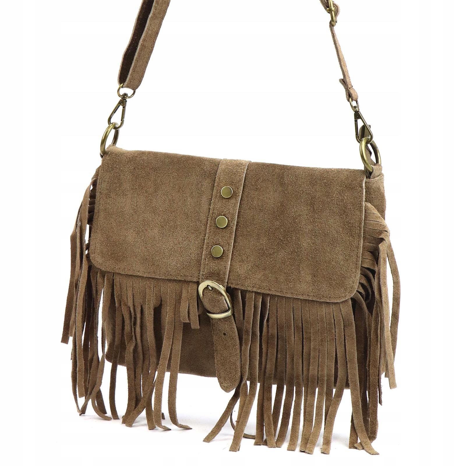 Dámská kabelka přes rameno kožená semišová hnědá s třásněmi