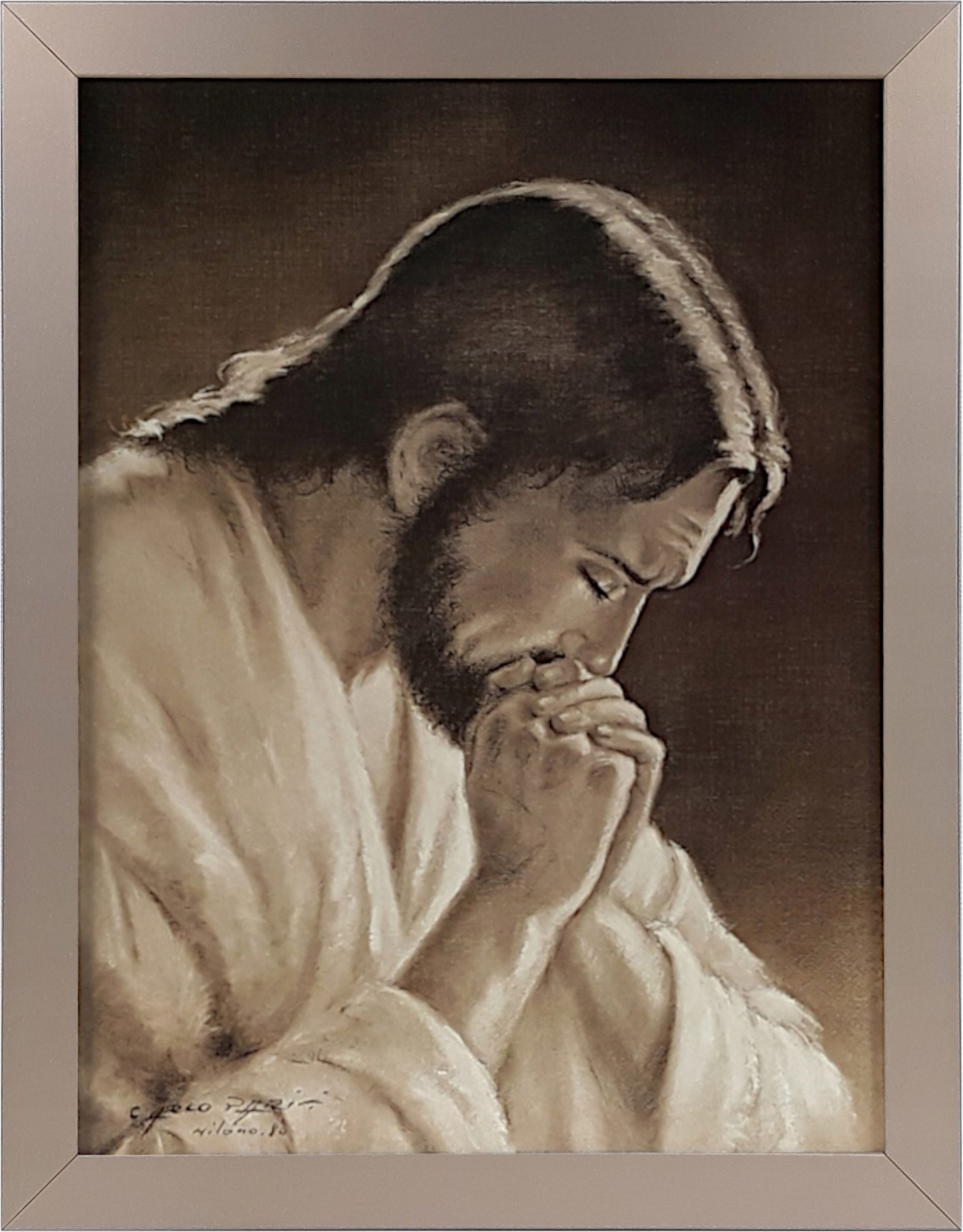 

Obraz 45x35 Jezus Modlący Się Rama Latte Sepia