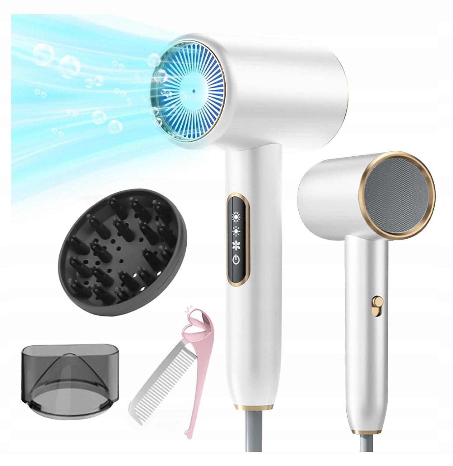 Vysoušeč vlasů Bizcasa 2400W LCD iontový s difuzérem H08 stříbrný