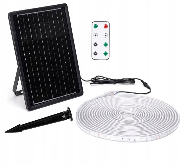 Zestaw Taśma Solarna Led barwa Zimna 10mb 100W IP65 hermetyczna z pilotem