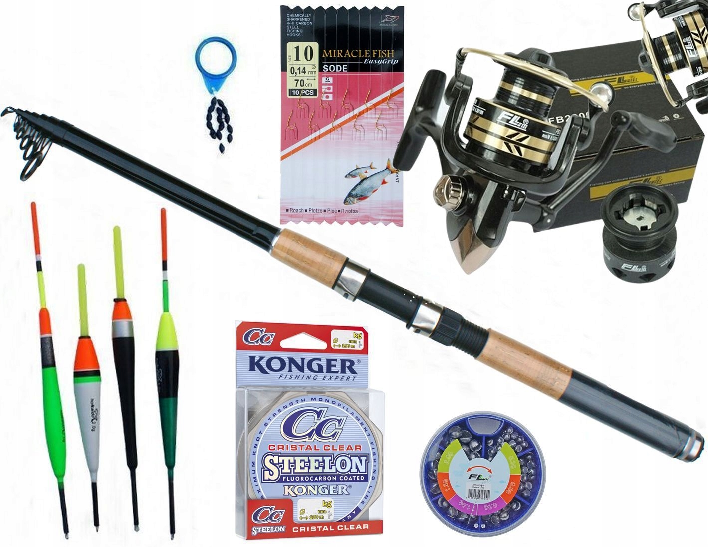 Zestaw Spławikowy Wędka 3 m Kołowrotek Żyłka Spławiki Hak na jezioro staw
