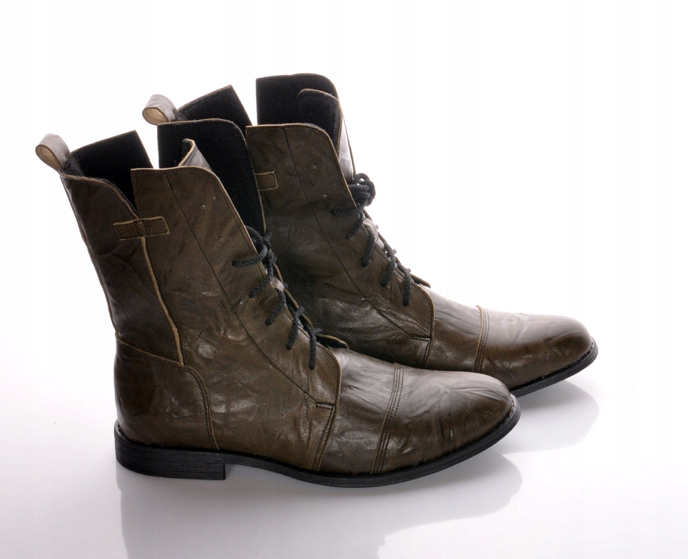 BUTY BULLET za kostkę SKÓRA MĘSKIE MORO OLIWKA CZARNE TRZEWIKI SZTYBLETY 43 Materiał zewnętrzny skóra naturalna