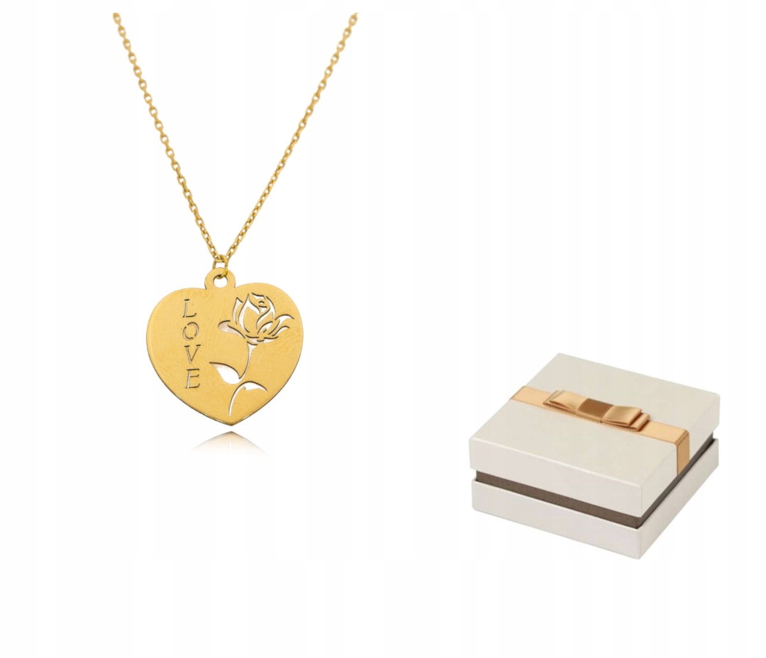 Zlatý náhrdelník Srdce s růží a láskou ZN91