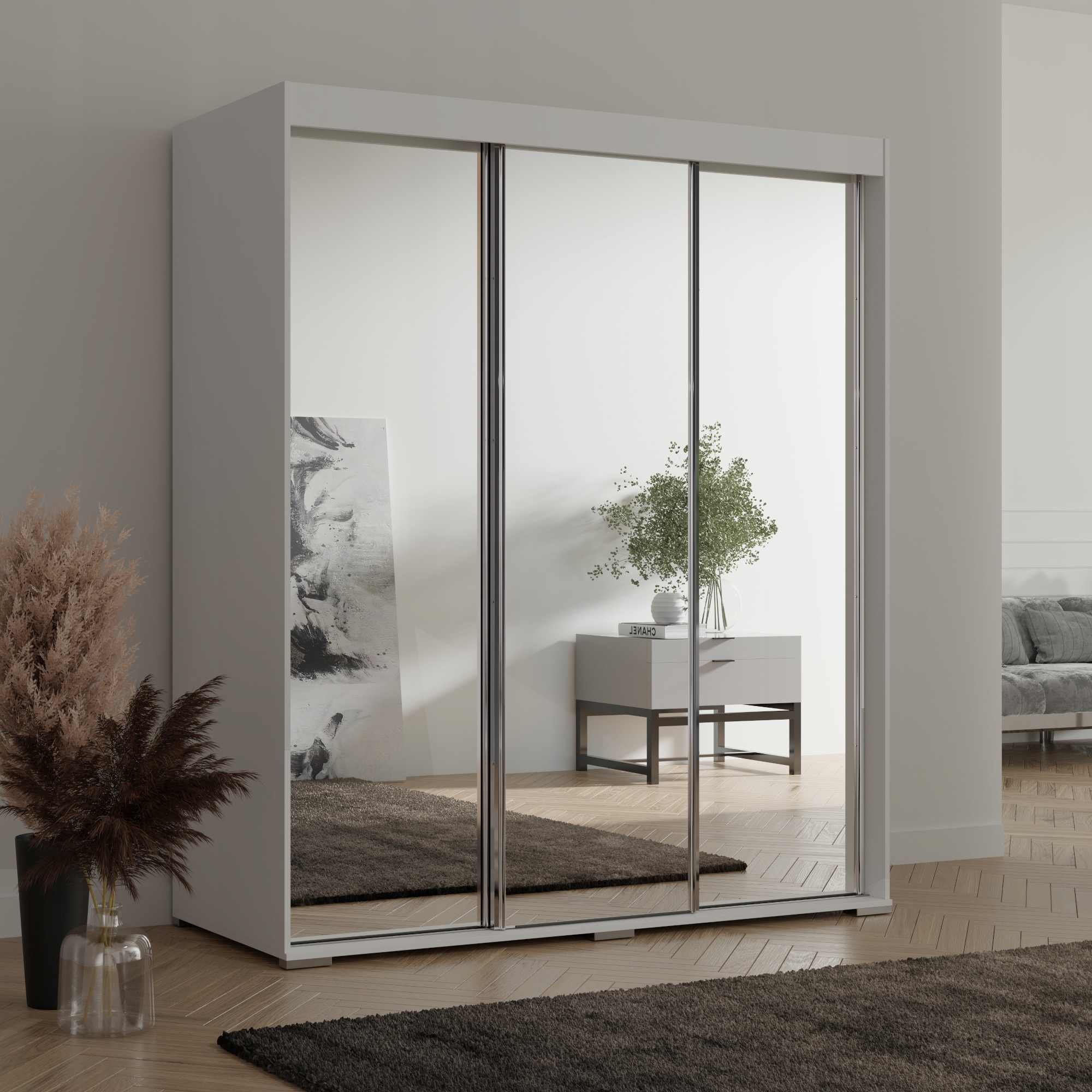 Szafa przesuwna z lustrem Como 3D3L 180 Biała