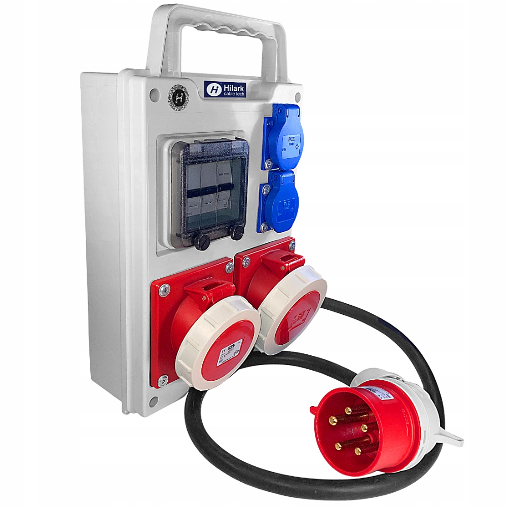 Stavební silový rozvaděč s vypínačem 2x32A, úhlová zástrčka cca 0,5 m