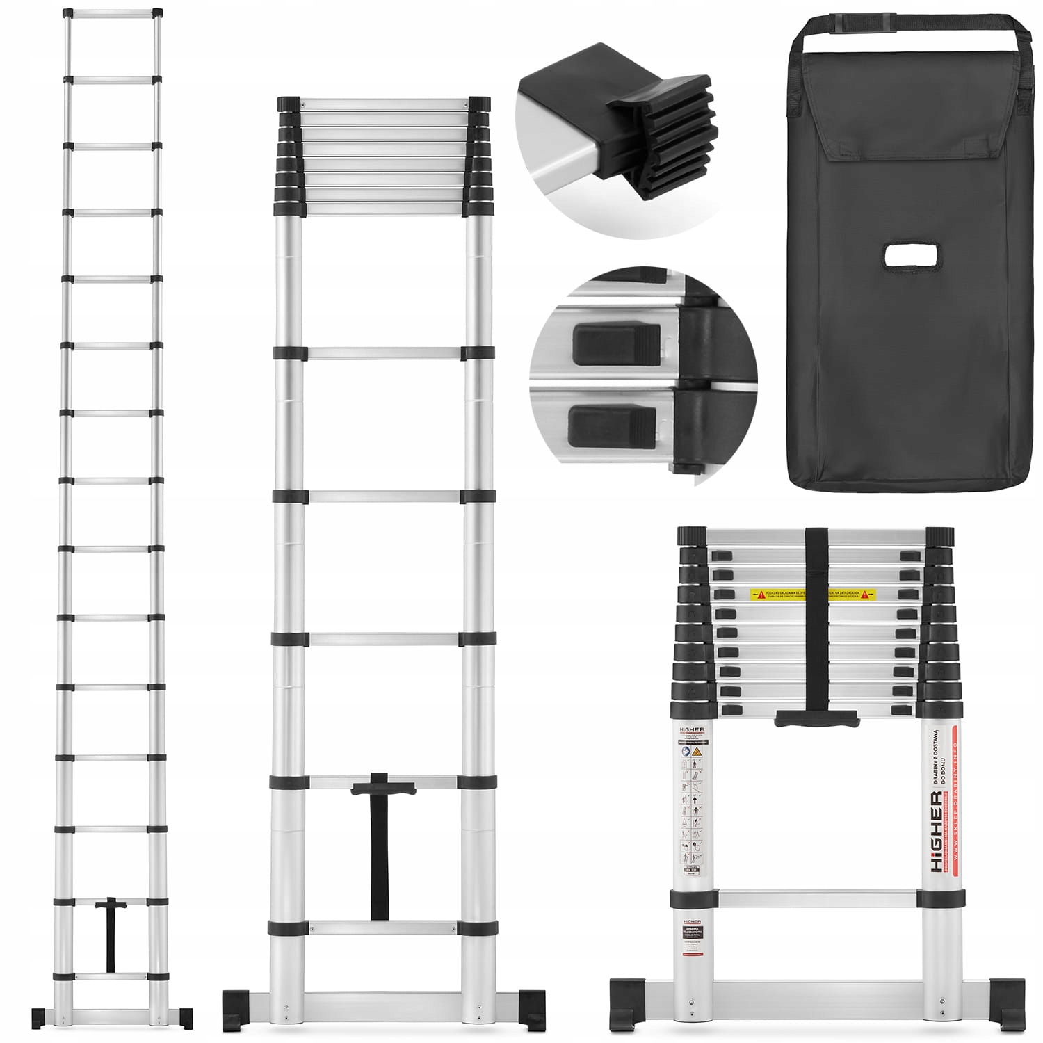 Hliníkový teleskopický Žebřík , skládací, výsuvný, Higher 4,4 m