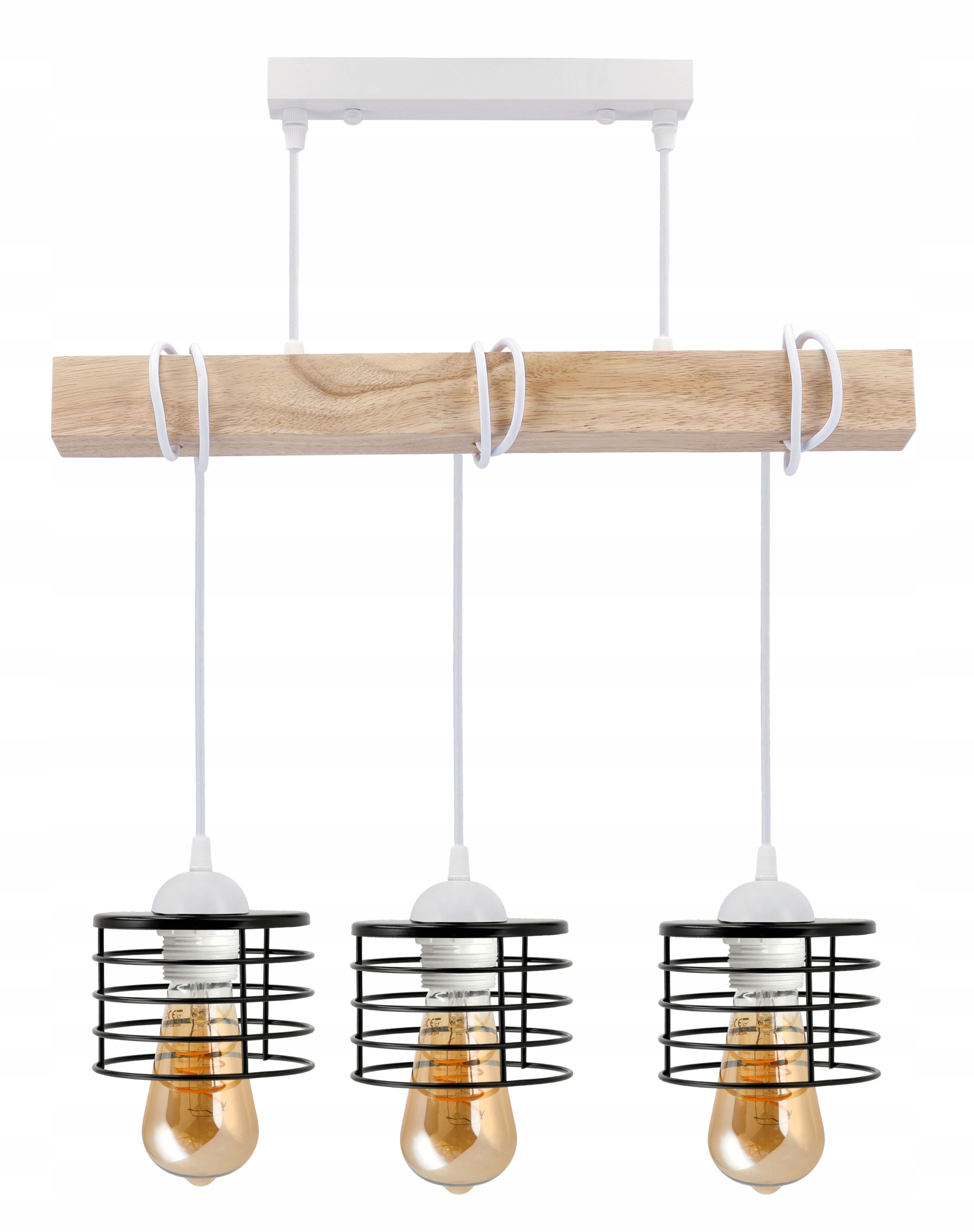 Závěsné Stropní Svítidlo Led dřevěná bílá 3xE27 Lustr Loft Pružina