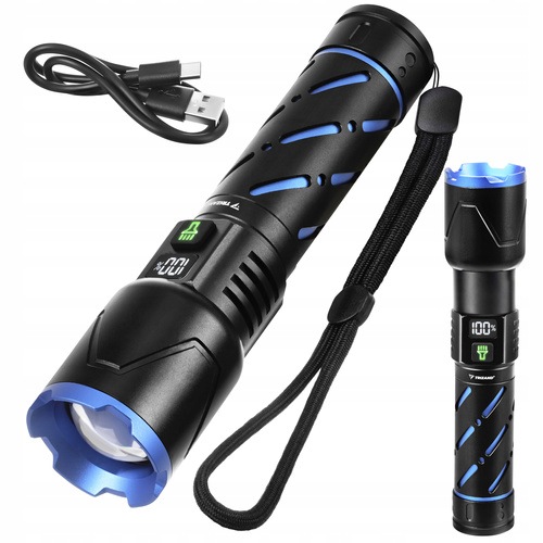 Latarka taktyczna Led 800 lm akumulator 5000 mAh Usb-c zoom wodoodporna