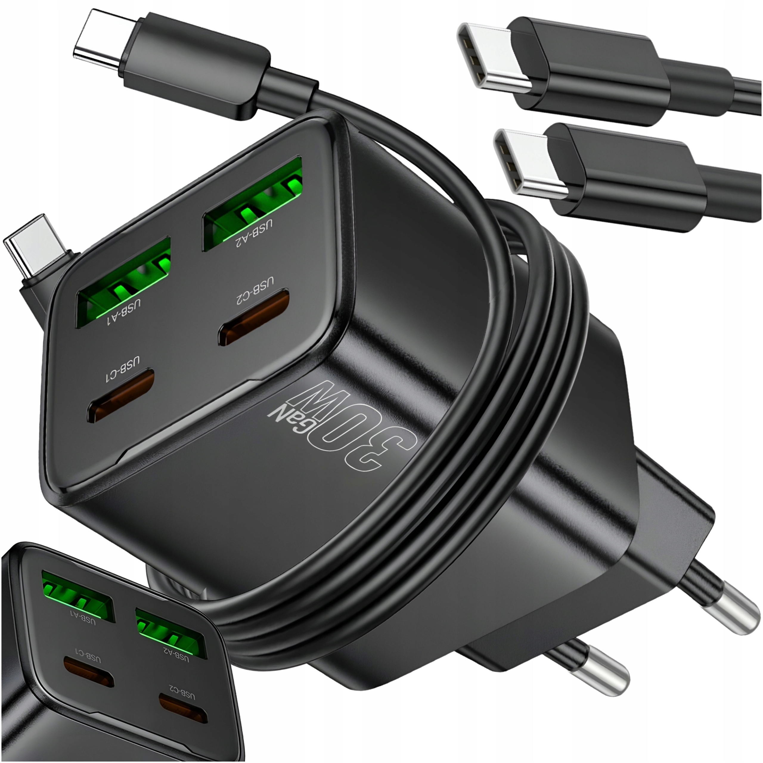 Ładowarka Sieciowa Szybka 30W Qc 3.0 2x Usb Pd 2x Usb-c Uniwersalna Kabel