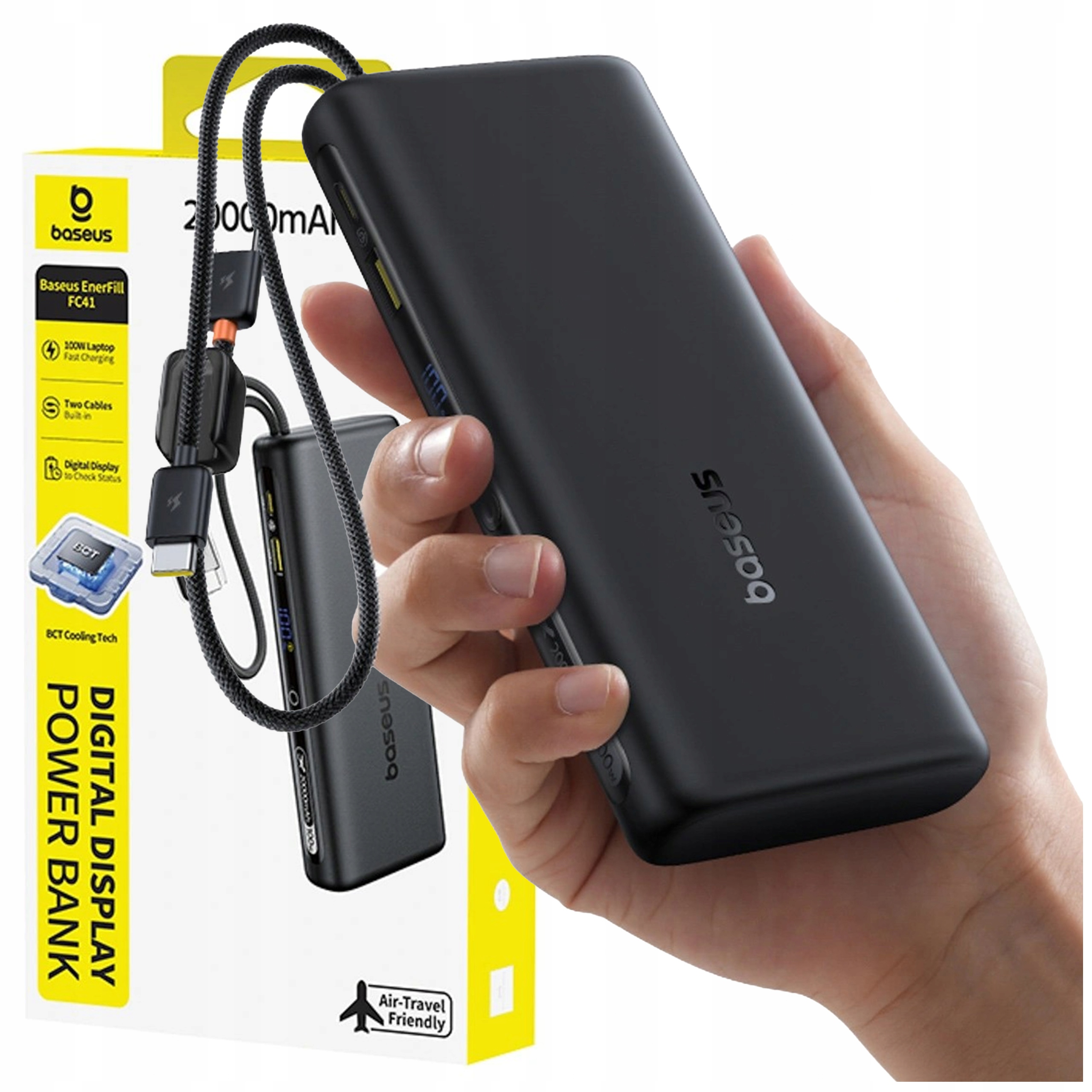 Powerbanka Baseus 20000 mAh 100 W Dva Vestavěné Kabely Usb-c Led Displej