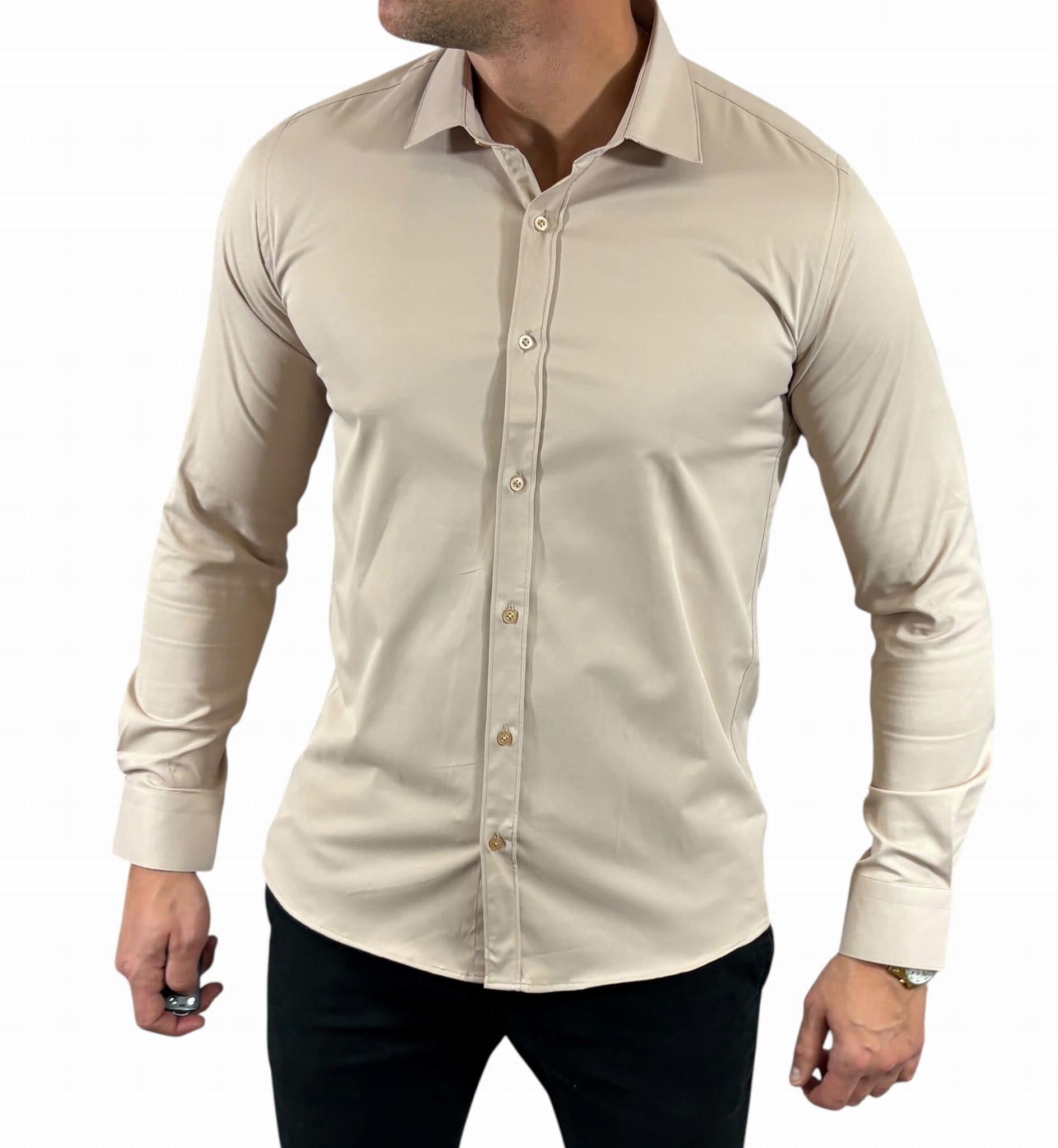 Košile regular klasická saténová hladká elegantní béžová EGO05 XXL