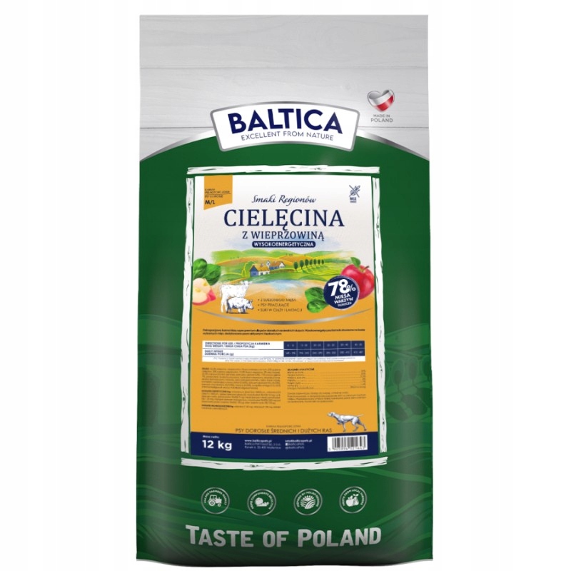 Levně Baltica Telecí maso s vepřovým masem M/L 12 kg krmivo
