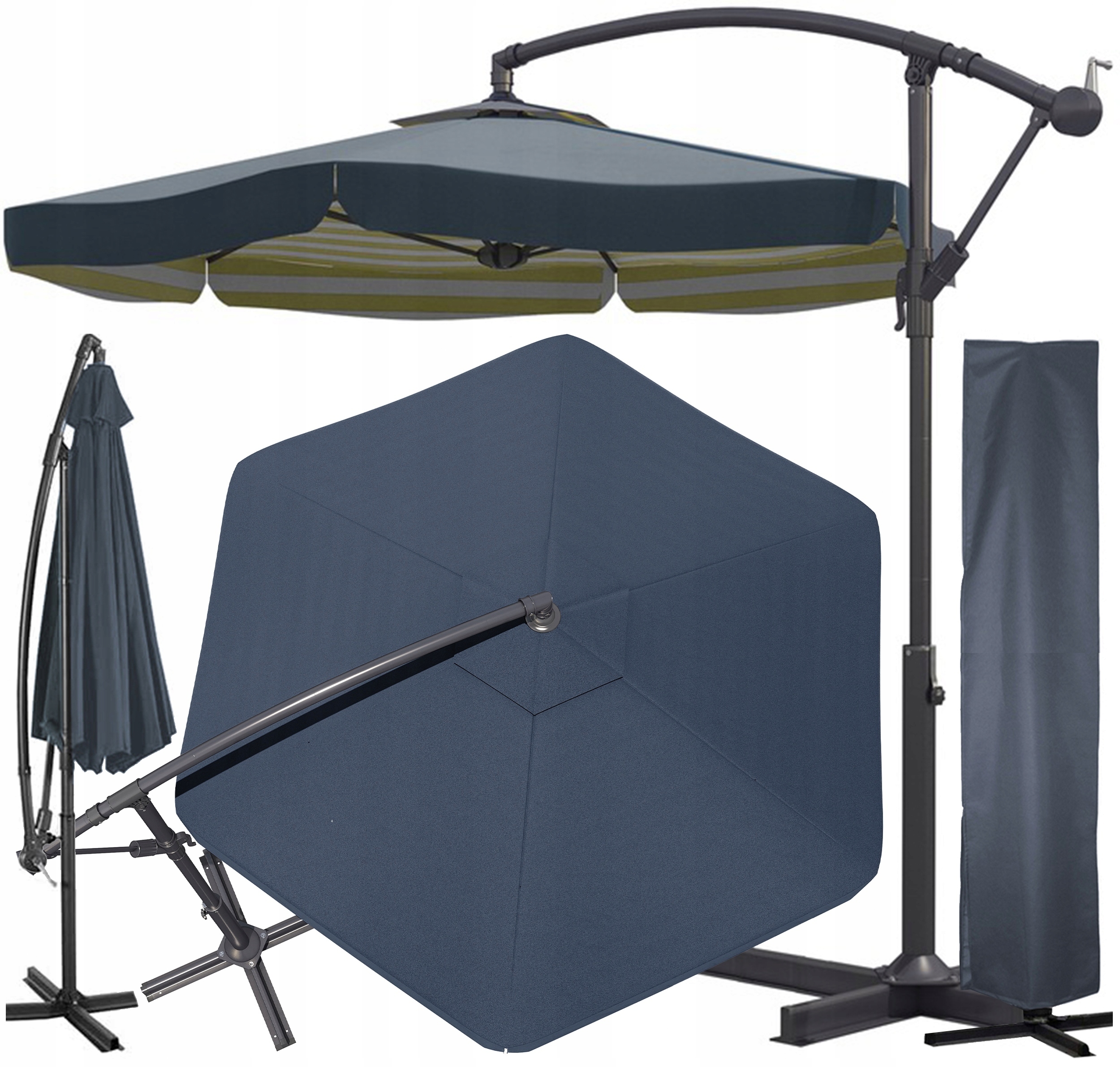 Duży PARASOL OGRODOWY SKŁADANY z Falbaną Mocny 350cmx250cm+POKROWIEC GRATIS Wysokość produktu 250 cm