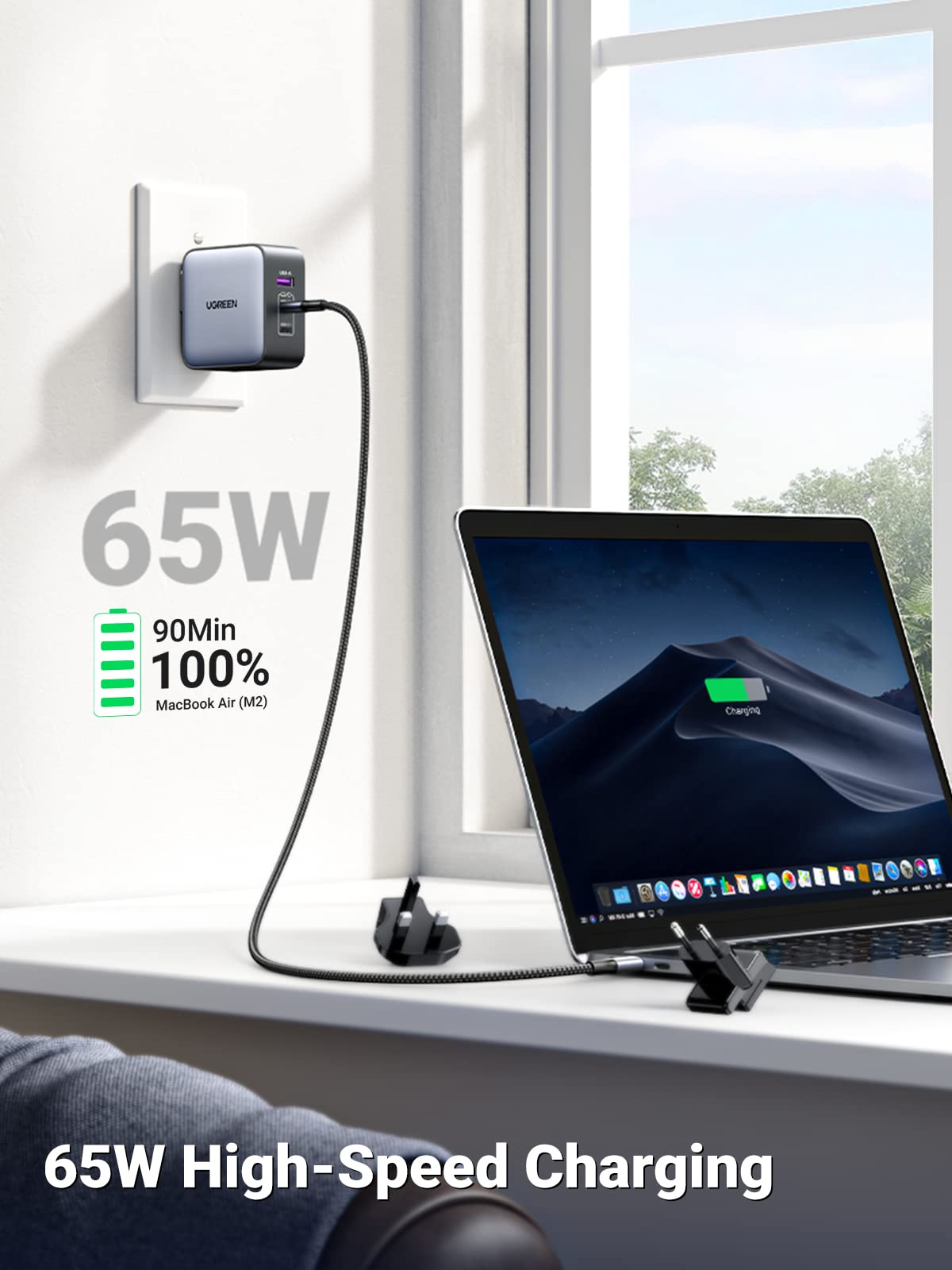 UGREEN Nexode 65 W USB C ładowarka GaN zasilacz sieciowy 3-portowa — miniatura 2