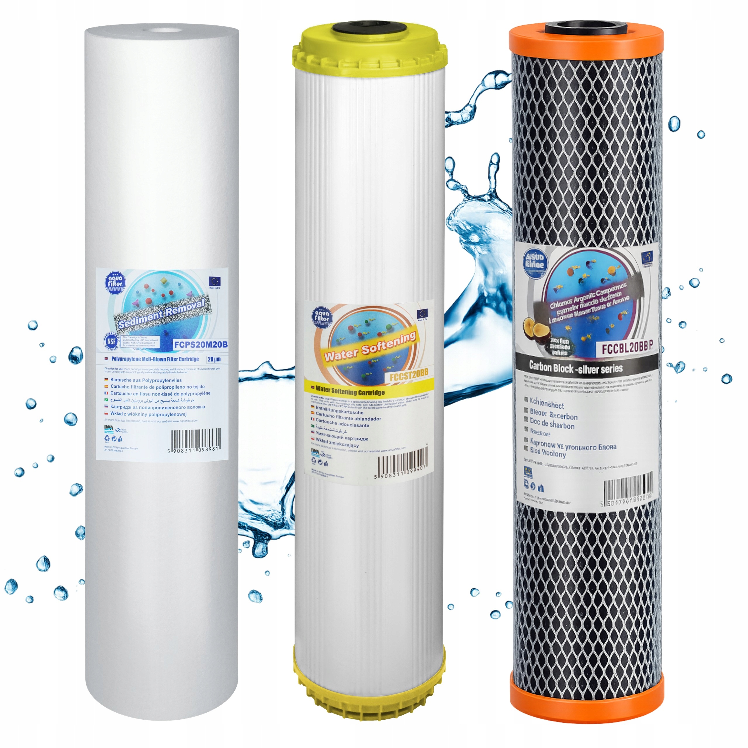 Komplet Wkładów Big Blue 20" Aquafilter FCPS20M20B FCCST20BB FCCBL20BB-P