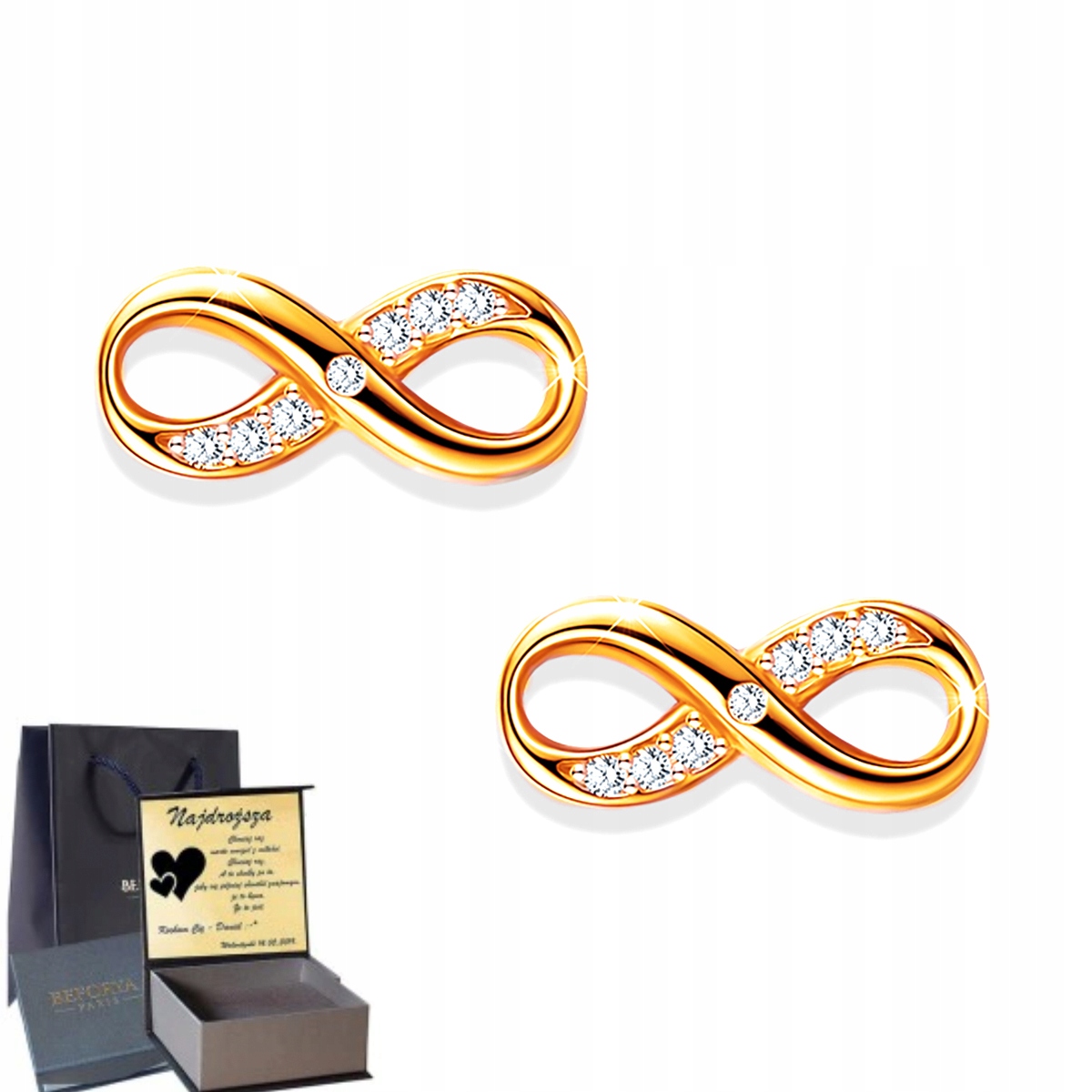 

Infinity Złote Kolczyki Prezent Grawer Srebro 925