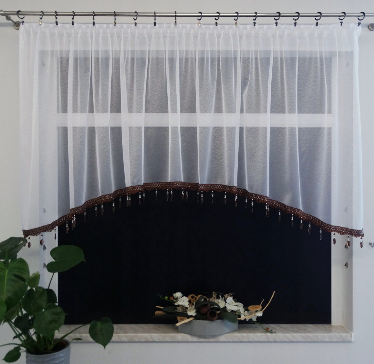 Mg Záclona Enzo oblouk s Korálky Bronz měď stříbro 300x110 šitý