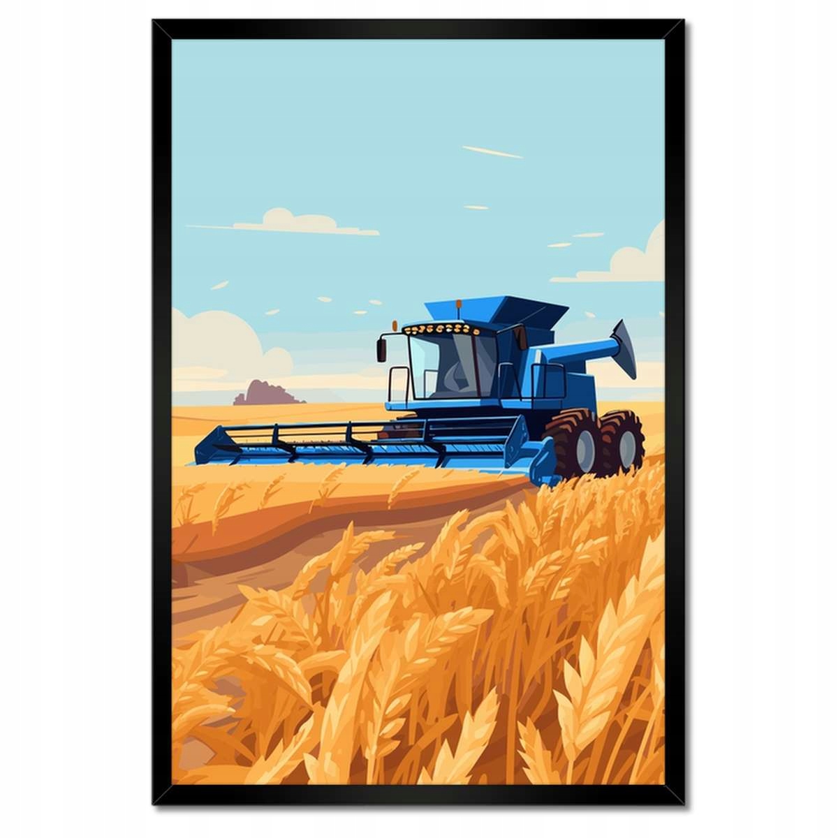 Plakáty v rámu 40x60 Modrý kombajn v poli na sklizni