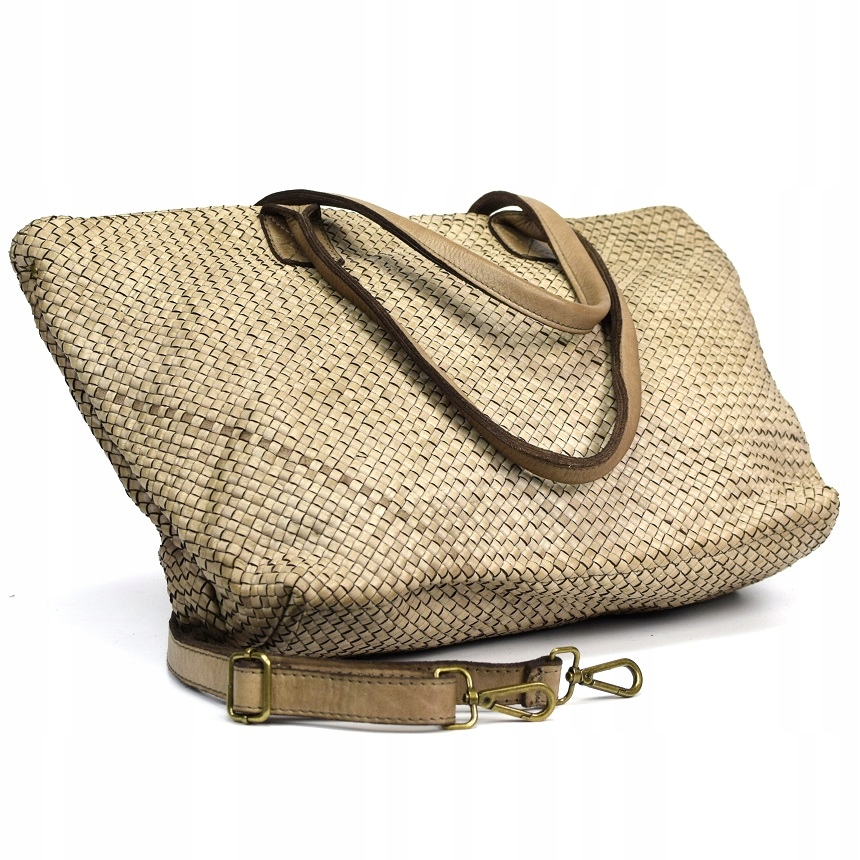 TOREBKA SHOPPER SKÓRA NAT. PLECIONA BEŻOWA 983B Kolor beżowy