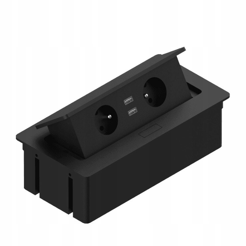 Prodlužovací zásuvka zapuštěná do desky černá matná 2xZÁSUVKA 2xUSB kabel