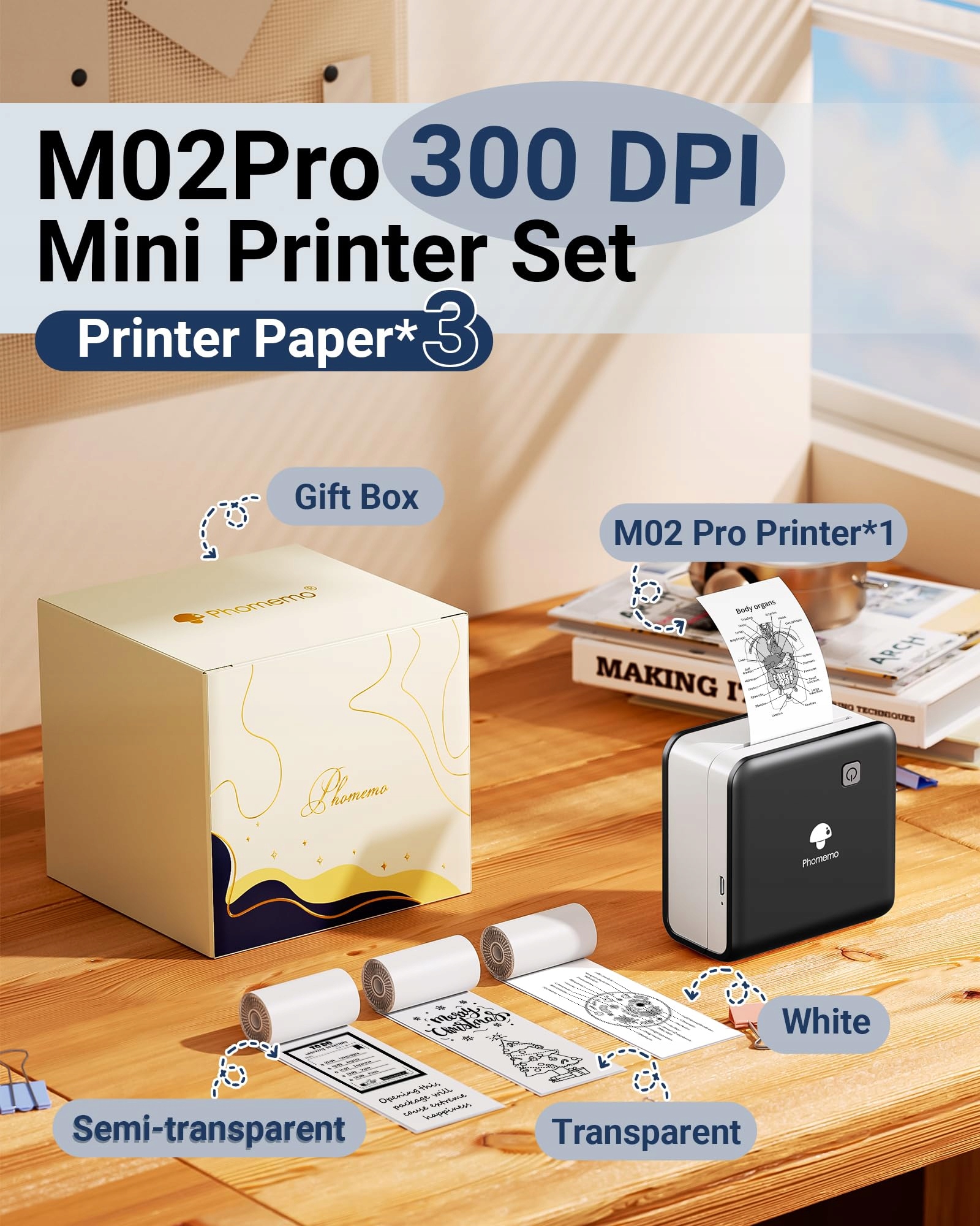PHOMEMO M02 Pro Mini Drukarka Termiczna 304 DPI Do Smartfona iOS Android — miniatura 2