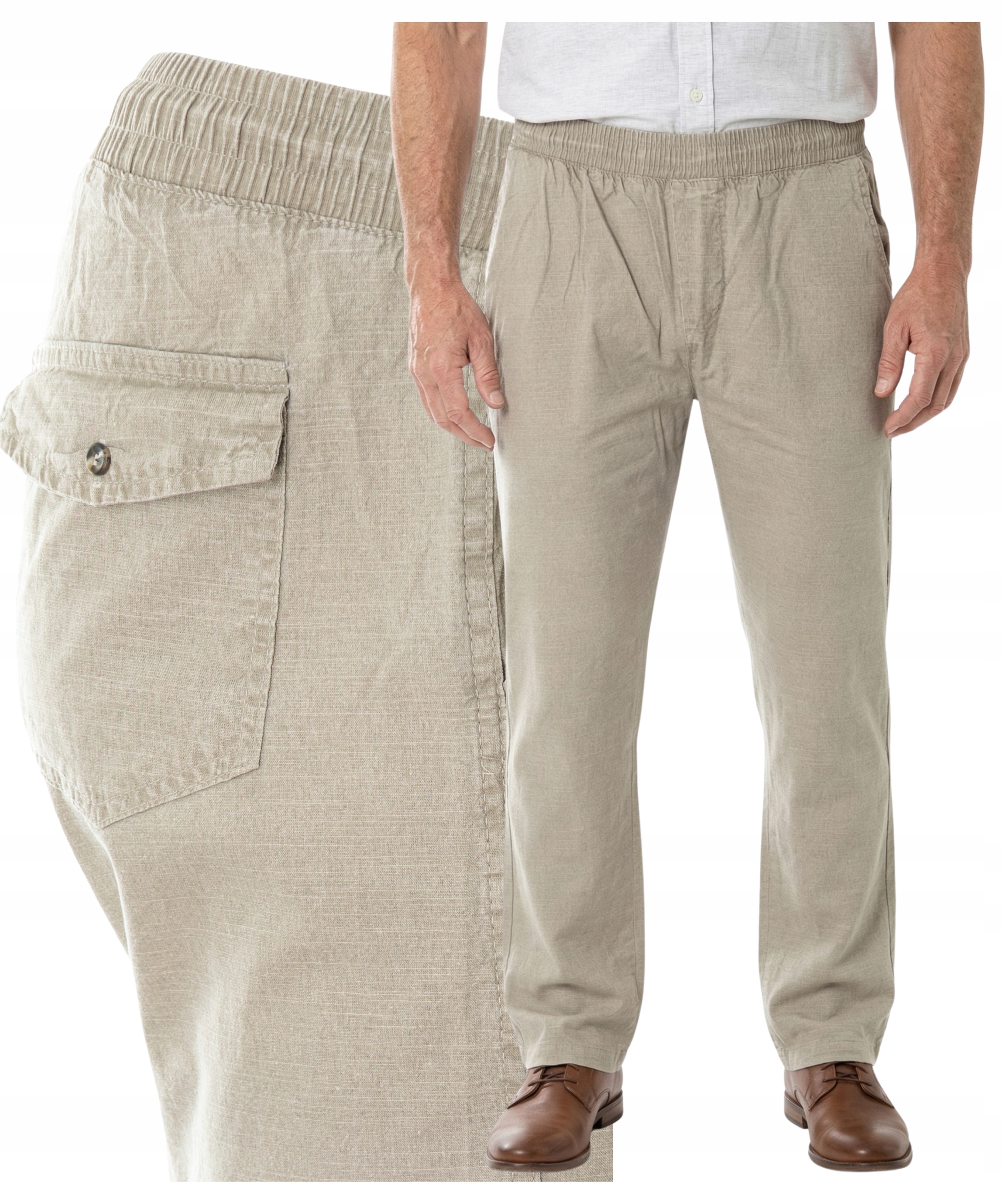 Spodnie męskie Materiałowe Bawełniane beżowe Casual Lato Rozmiar XL