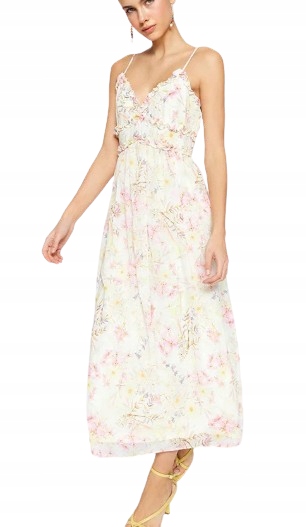 Trendyol Šaty S Dlouhým Květinovým Potiskem S Volánem A Ramínky 38 5AB