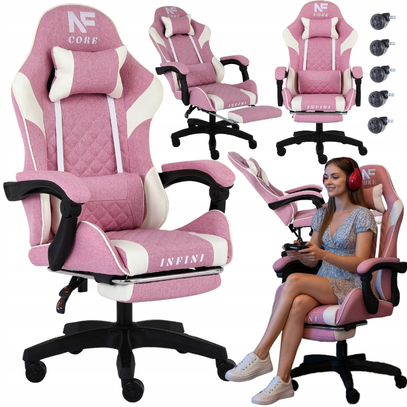 Fotel Gamingowy Infini Core Materiałowy Biurowy Obrotowy Dziewczęcy Krzesło